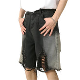 Ripped Straight Leg Denim Short